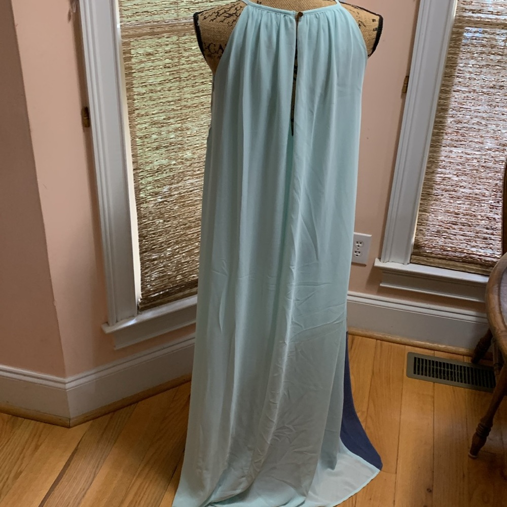 She + Sky Blue Turquoise White Halter Maxi Dress Size M NWT - Picture 7 of 10